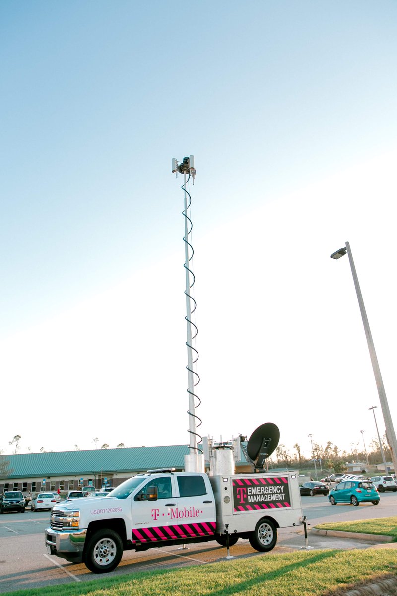 NevilleRay's tweet photo. For those looking for a Hurricane Recovery Network Update; over 99% of @TMobile sites in the Panhandle are up &amp; we’ve set up COWs for capacity where ppl are taking refuge in Mexico Beach, Blountstown, Marianna and Panama City. Thanks to everyone who is pitching in! #HR4HR https://t.co/dRxXfADmTe