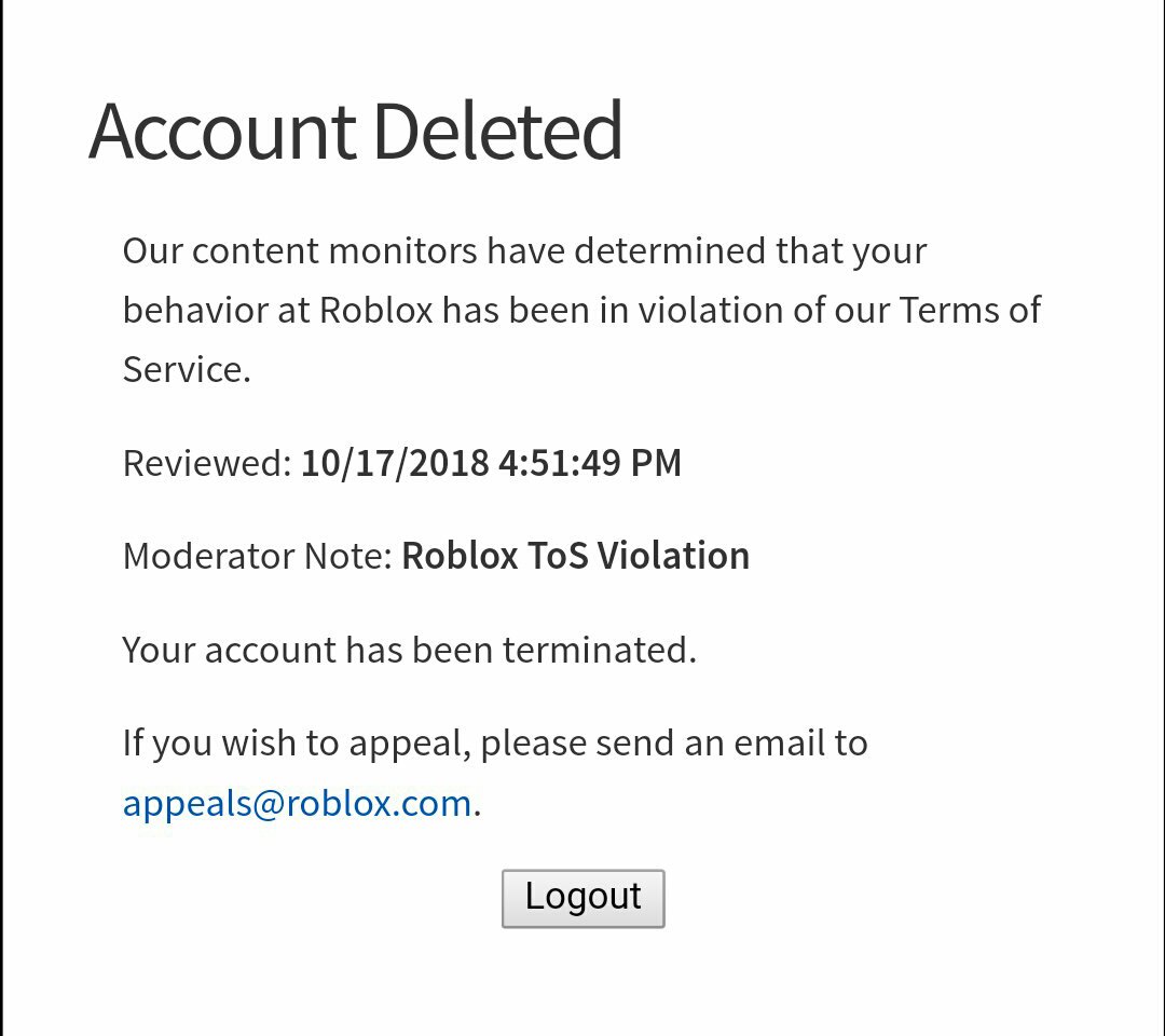 Lord Cowcow On Twitter Thousands Were Terminated Today For Roblox Tos Violation All At 4 51 49 Definitely A Glitch - roblox tos update
