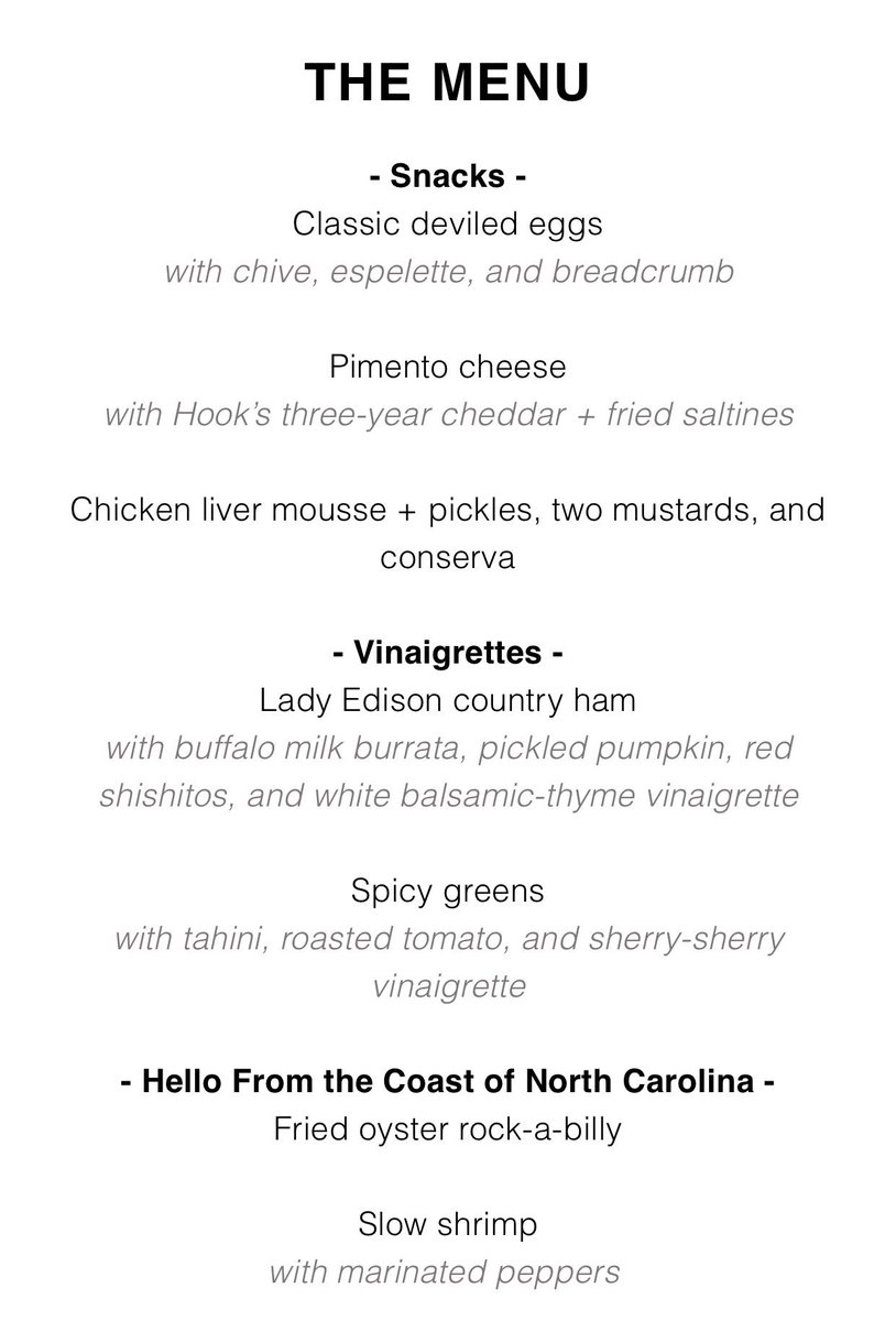 tweeterjain's tweet photo. Just got the menu for @A______C______’s @TheSeaport pop up dinner and I want everyone to have FOMO. Can’t wait for all those deviled eggs, pimento cheese, and so many other Southern comforts on Sunday.
#SeaportFoodLab | #DownIsWhatsUp https://t.co/3YiI7nWUo3