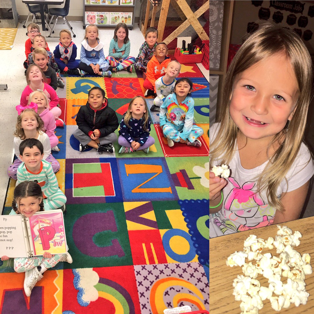 CCPSHENCLASS's tweet photo. What better way to learn about the Letter Pp but in Pajamas and eating Popcorn @cullmanprimary @AlabamaReading @AlabamaGRIT #CCPSBest #iTeachK #LetterExperts https://t.co/nOxxMJPxub