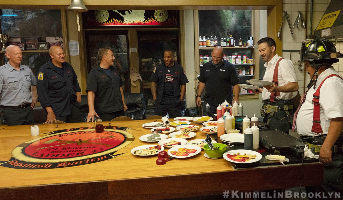 JimmyKimmelLive's tweet photo. Jimmy & @IamGuillermo visit the brave New York City firefighters of #Engine53 and #Ladder43 @FDNY #KimmelinBrooklyn https://t.co/8KcFyBiV1l