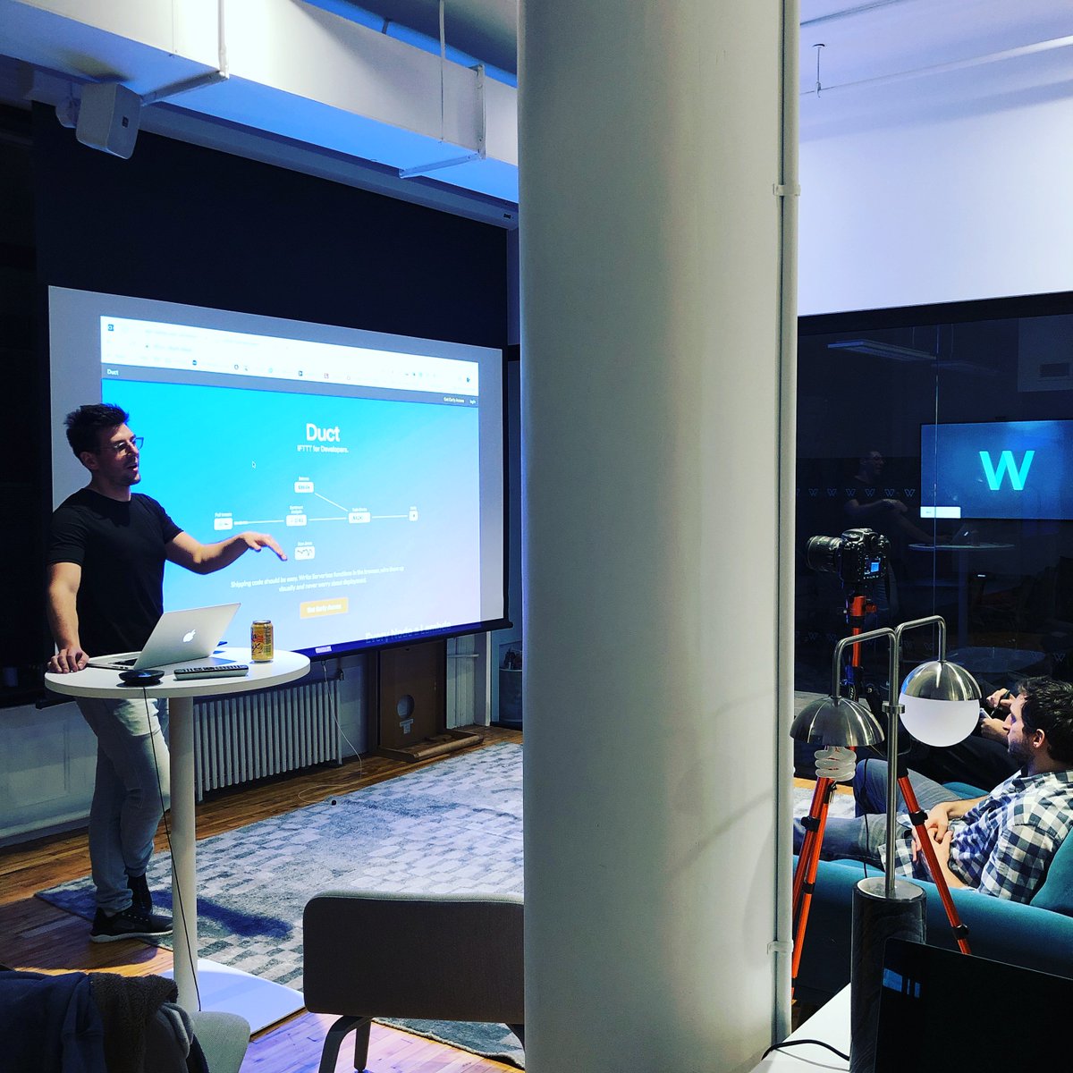 ClojureNYC's tweet image. Two great talks at @clojurenyc at @workframehq tonight. Thanks Dennis and Simon! Video to come.