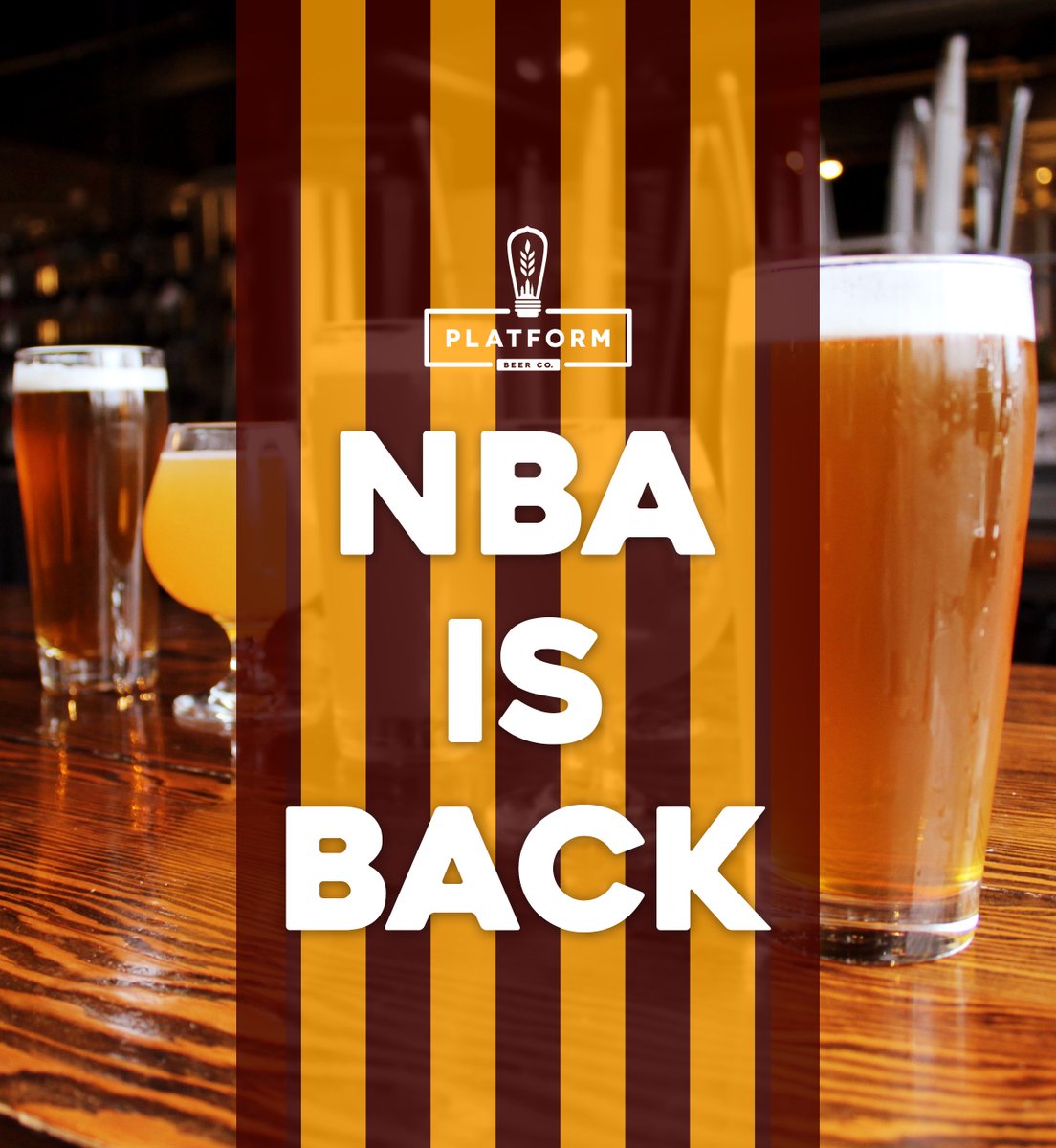 PlatformBeerco's tweet photo. A new era begins today. We’ll be here, cheering you on every step of the way, Cleveland. 
.
We’ll be showing the game, and every game, in our CLE Taproom with sound. Enjoy this fall night with $3 Yammy Yammy cans too.
#basketballsback #theland #newerabegins https://t.co/ORSuo2m8y1