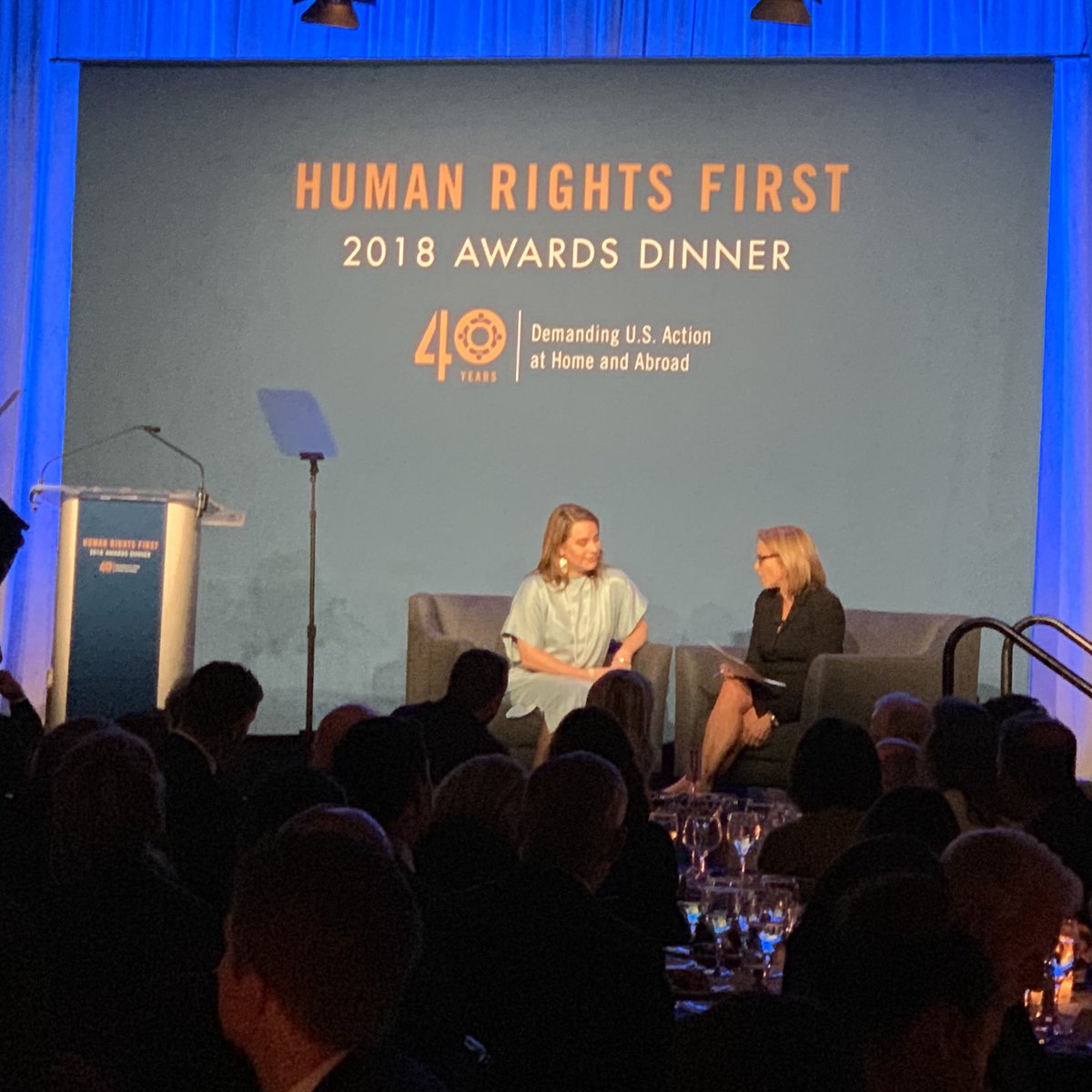 AdvanceNYC's tweet photo. @katiecouric interviews @humanrights1st William D. Zabel Human Rights Award winner @martapardavi at their #annualgala #awardsdinner. #fundraising #humanrights #americanideals #universalvalues https://t.co/ktIFlfsoqD