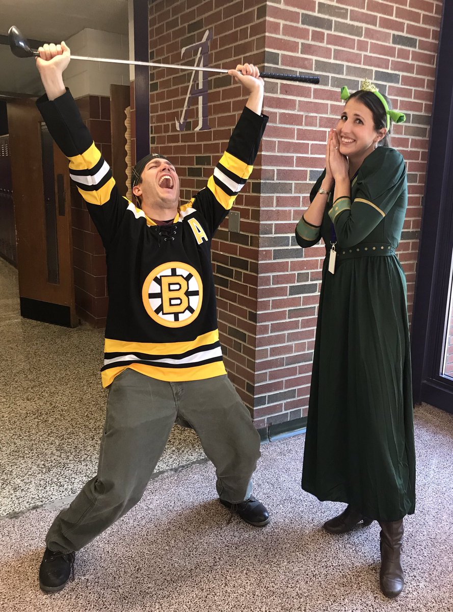 PrincipalCetner's tweet photo. Quite a few teachers, including Mr. Bowman and @AJaroBHS, joined in on the fun today! #teacherspirit #characterday #bournespiritweek @bps_slam @mryanbps @bournehs @DiBiasiohistory https://t.co/7Ga6vJ6DX6