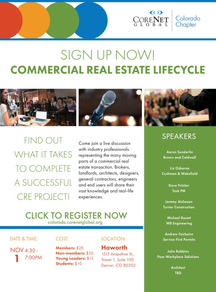 CoreNetGlobalCo's tweet image. Don&apos;t forget to register for CoreNet Colorado&apos;s The CRE Lifecycle - mailchi.mp/09f0ff6e88e4/v…
