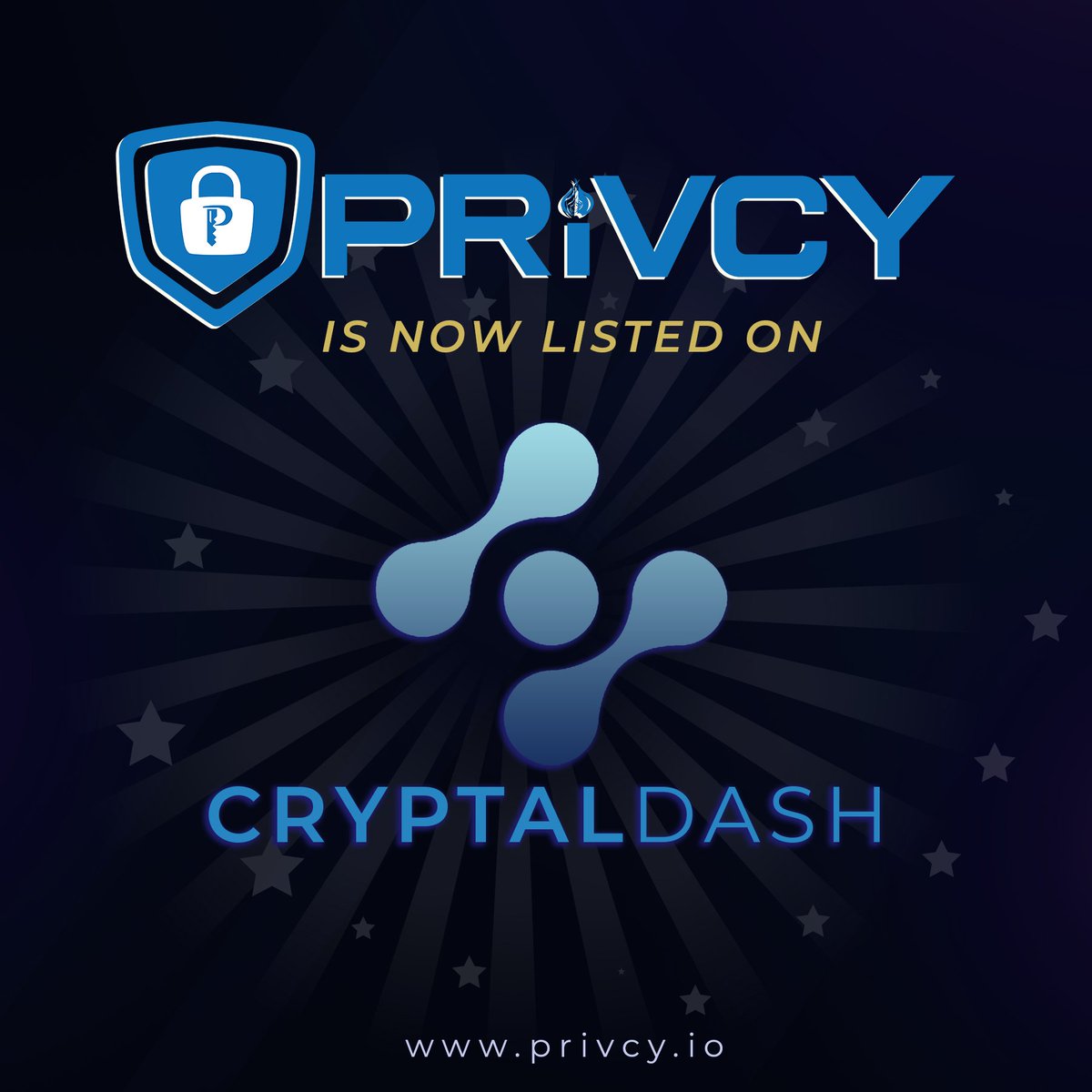 PRiVCY_COIN's tweet image. @PRiVCY_COIN is now listed on @CryptalDash exchange! You can trade $PRIV against $BTC $ETH $CRD and USDT. Happy trading everyone!

#PRiVCY #PRiV $PRiV @testament @chuckfcknbilly @_ericpeterson_ #airdrops #AD20 #TOR #BTC #ETH #CRD