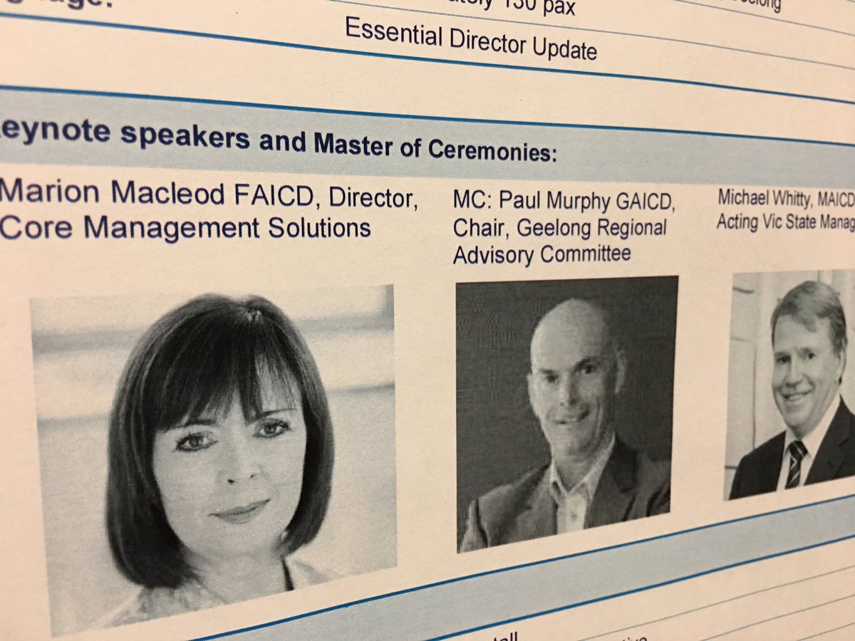 highly informative morning coming up in #Geelong #directorupdate #governance Looking forward to a great session with AICD members and our speakers! #directors #leaders