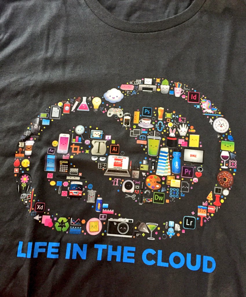 jmaruyama's tweet photo. Such a thrill to see the @CDWCorp booth team wearing these shirts with my little characters on it at @adobemax - everyone wanted a shirt! Thank you to @morethanswag and #Promoshop for this amazing opportunity! I had a blast! #LifeInTheCloud #Adobe https://t.co/aAOu6ItVMl