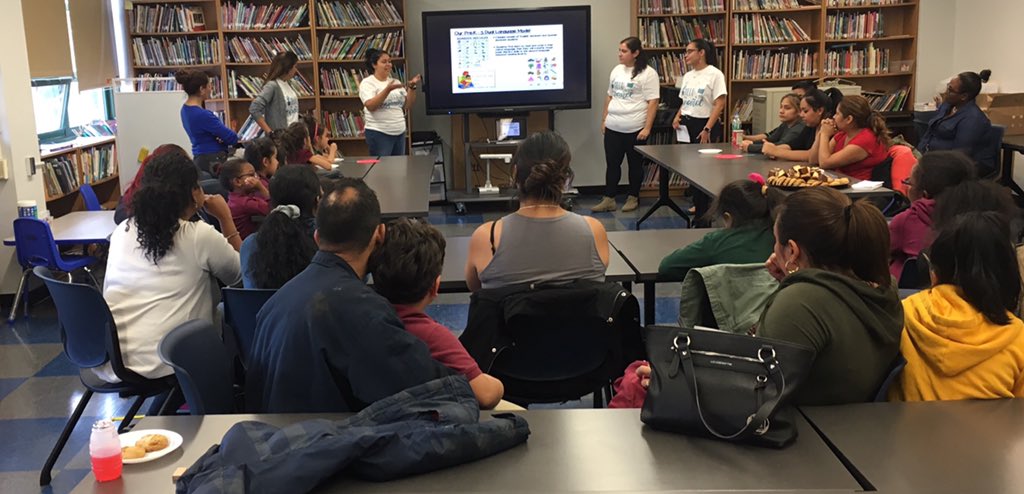 Our PreK - 2 dual language teachers engage parents and kids with dual language program logistics and community-building exercises