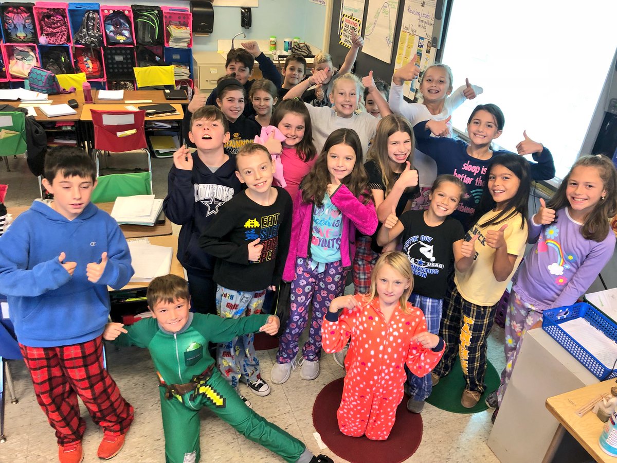 4T celebrated their monthly positive behavior challenge by participating in a class “pajama day”! We love working together as a team &amp; showing good character! #sjgtweets #peqpantherpride