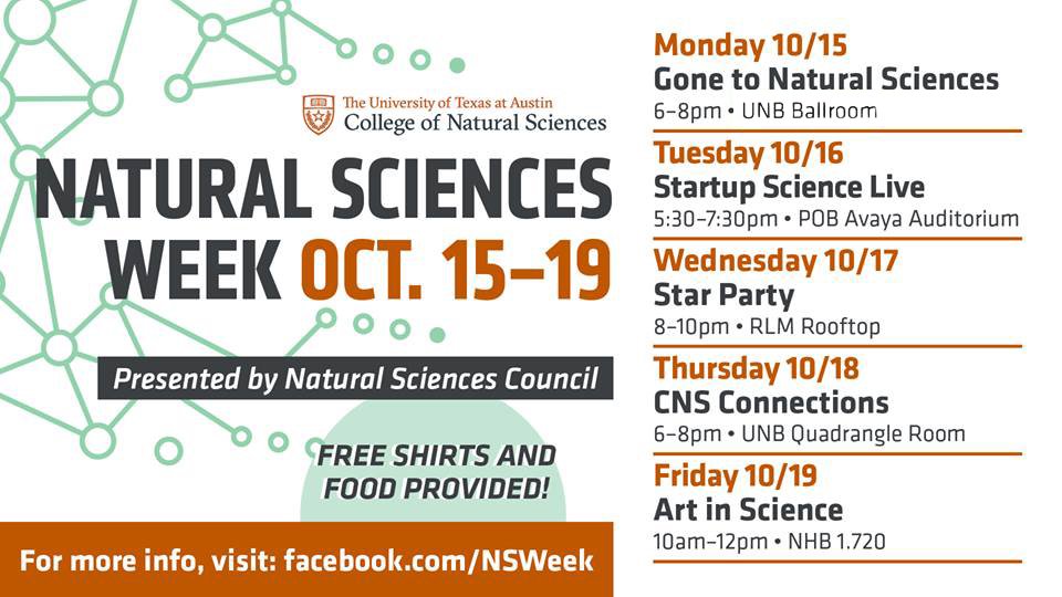 TexasScience's tweet image. The Star Party is next up for #NSWeek!
✨🎉
Come gaze at the stars, see exciting demos by @UTAstroStudents &amp;amp; Undergraduate Women in Physics, and enjoy some cosmic treats.
✨🎉
8-10pm • RLM Rooftop • Tonight
facebook.com/events/3298313…