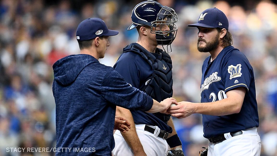 Craig Counsell just pulled starter Wade Miley ... after one batter?