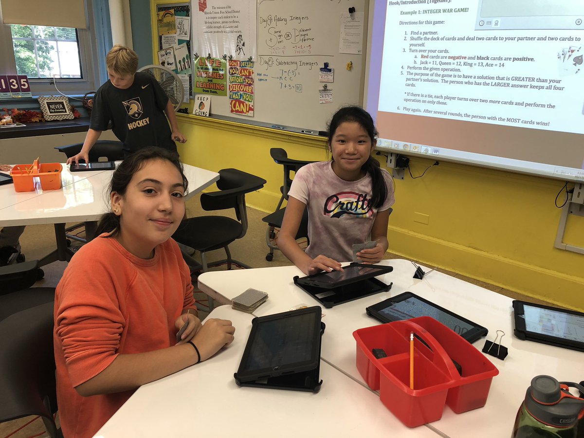 MrsBorges_Teach's tweet photo. Having fun in math class! Playing #IntegerWar to show off their adding and subtracting integer skills! #MathIsfun #MineolaProud ➕➖🃏♥️♣️♦️♠️ https://t.co/YQkKDXtVsb