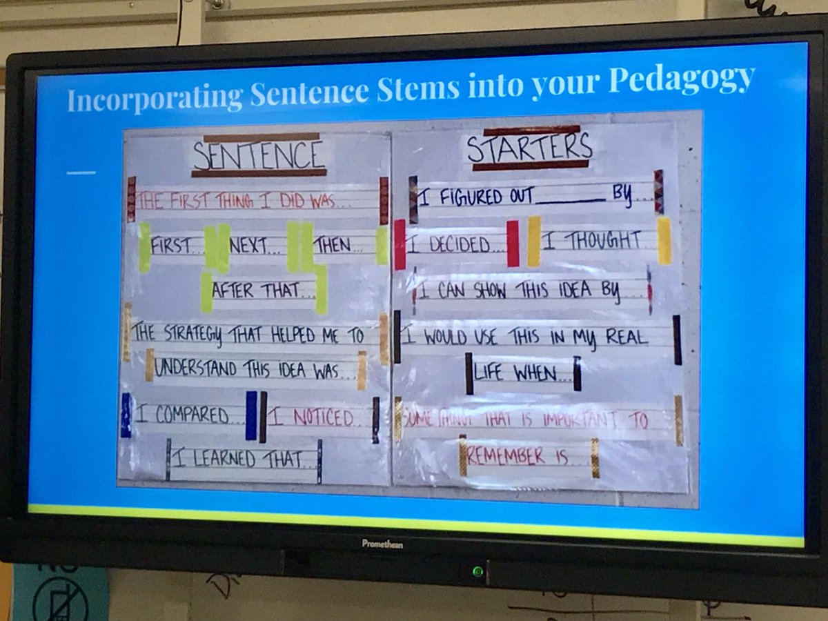 Davis9_AISD's tweet photo. Supporting our ELL students by incorporating Sentence Stems as a class warmup. This can be done through every department! Thank you for some great ideas and a take-away activity, Ms. Ryan! #SIOPTraining #sentencestems @DrCBenge @AldineISD @jkmetcalf1 @hightower_333 https://t.co/HOyrkJLgye