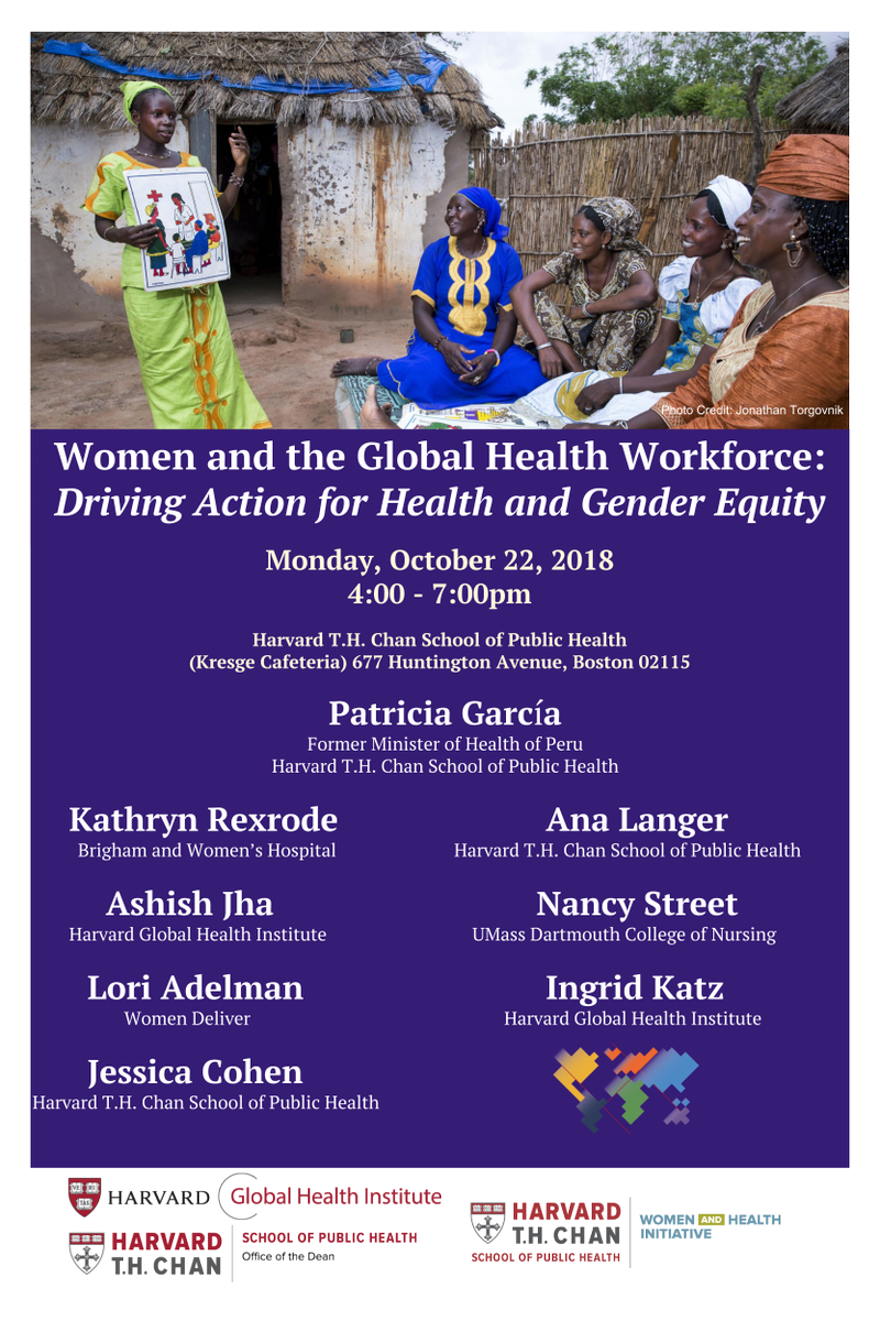 Women in the Global Health Workforce: Have we made progress? Next Monday, Patricia Garcia, former minister of health in Peru, and other leaders will discuss how they drive action on health and gender equity. <a href="/HarvardChanSPH/">Harvard T.H. Chan School of Public Health</a> globalhealth.harvard.edu/event/women-an… #HarvardWorldwide #HGHITalks