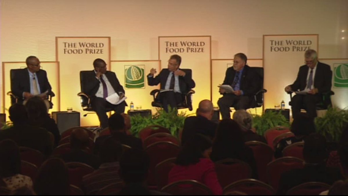 CIMMYT's tweet image. “We need to borrow the technologies that are already working,” says Eluid Kireger of @kalromkulima on panel about fight against fall armyworm. 
#FoodPrize18