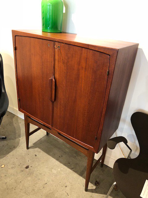 Stunning #scandinavianmodern teak and oak liquor cabinet.  Torbjorn Afdal for for Bruksbo called the Baccus Bar.  #midcenturymodernism #retro clean classic design with an interior that lights up when the doors open.