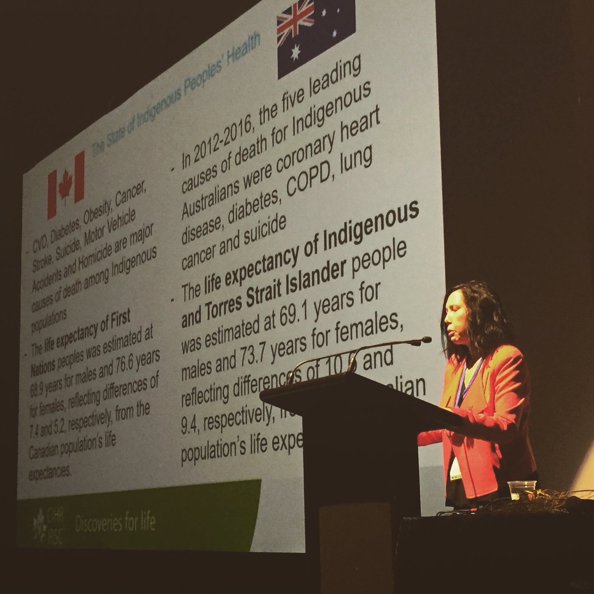 Carrie Bourassa opening the final day of #themuster2018, discussing Indigenous health in Canada and Australia.