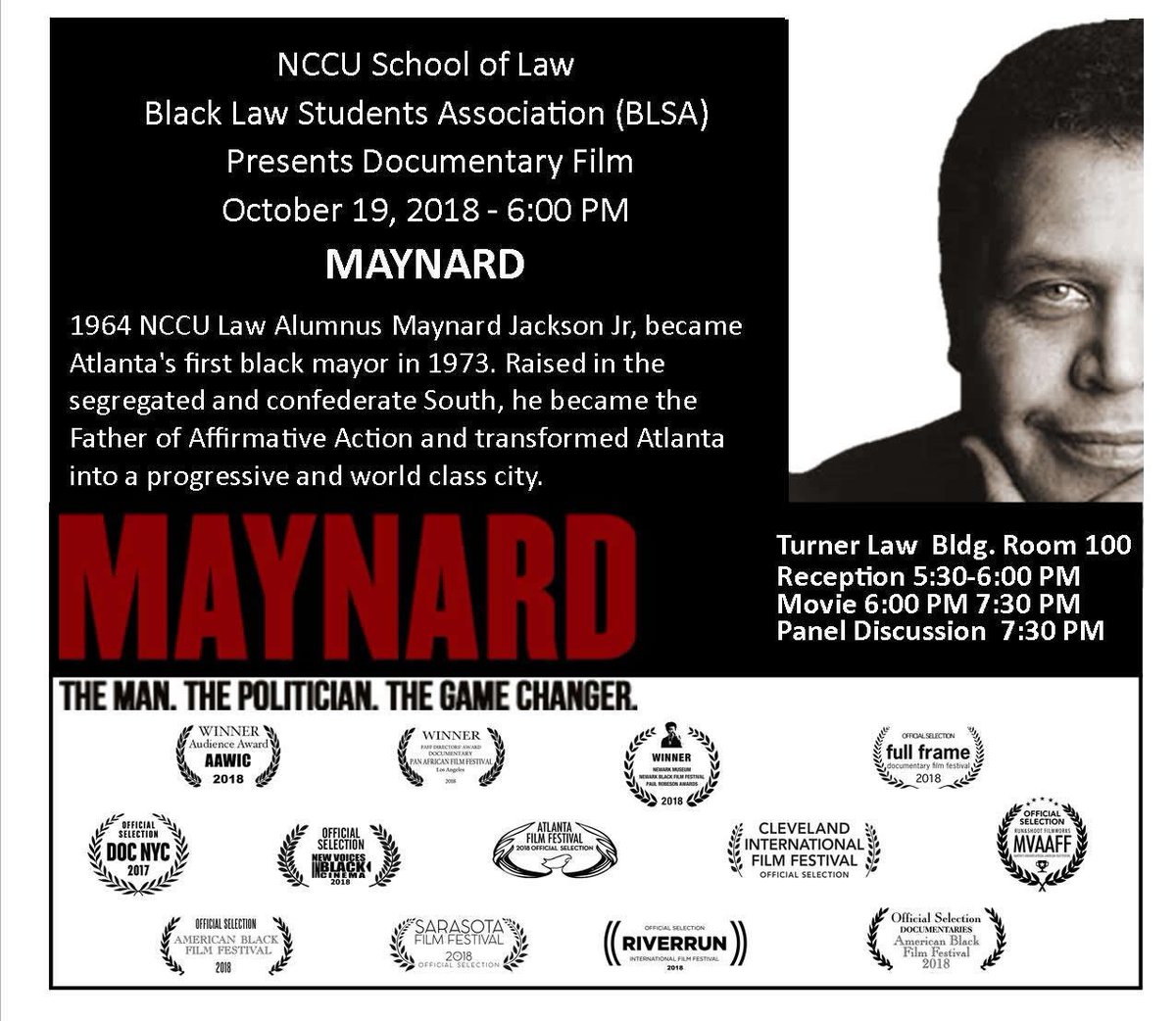 Morehouse College Alumni Association - Triangle (@mcnaatriangle) on Twitter photo UPDATE: Re Maynard Jackson '56 • NCCU Law '64 — The documentary on his life will air 6pm Friday, 19 Oct 2018 <a href="/NCCULAW/">North Carolina Central University School of Law</a> in a room 202 (not room 100) in the Turner Law Bldg. <a href="/MorehouseAlumni/">Morehouse Alumni</a> <a href="/Morehouse/">Morehouse College</a> UPDATE: Re Maynard Jackson '56 • NCCU Law '64 — The documentary on his life will air 6pm Friday, 19 Oct 2018 <a href="/NCCULAW/">North Carolina Central University School of Law</a> in a room 202 (not room 100) in the Turner Law Bldg. <a href="/MorehouseAlumni/">Morehouse Alumni</a> <a href="/Morehouse/">Morehouse College</a>