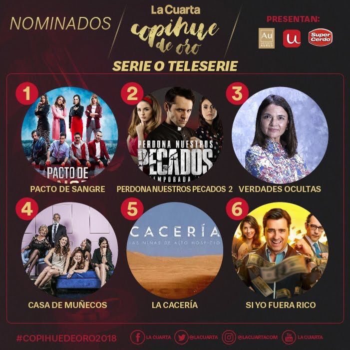 ¡Gracias <a href="/lacuarta/">La Cuarta</a> por la nominación a #LaCaceríaMega como Mejor Serie! <a href="/Villano_prod/">Villano</a> #CopihueDeOro2018