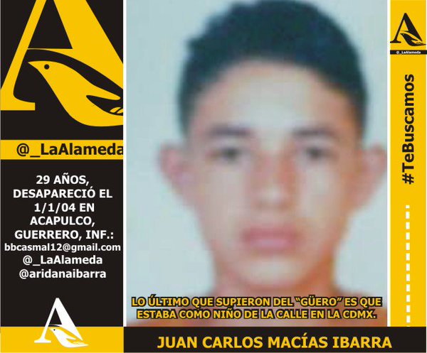 #TeBuscamos Juan Carlos Macías Ibarra, 29 años, 1/1/04 en #Acapulco se presume en #CDMX