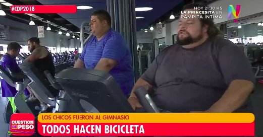 cuestiondepeso's tweet photo. Los participantes de #CDP2018 fueron al gimnasio acompañados por Sergio Verón 🏋️♂️🚴♀️ Mirá la rutina por la pantalla de @CanalNetAr o nuestra señal en vivo 📺 https://t.co/iZTlK6SnVQ https://t.co/bWvLrECvqW