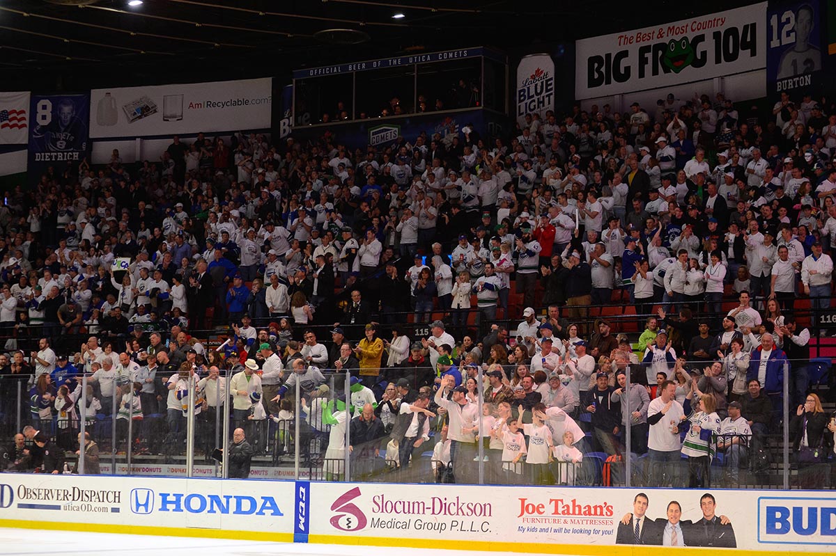The <a href="/UticaComets/">Utica Comets</a> have tied an AHL record with their 120th consecutive regular-season sellout at <a href="/ADKBankCenter/">Adirondack Bank Center</a>