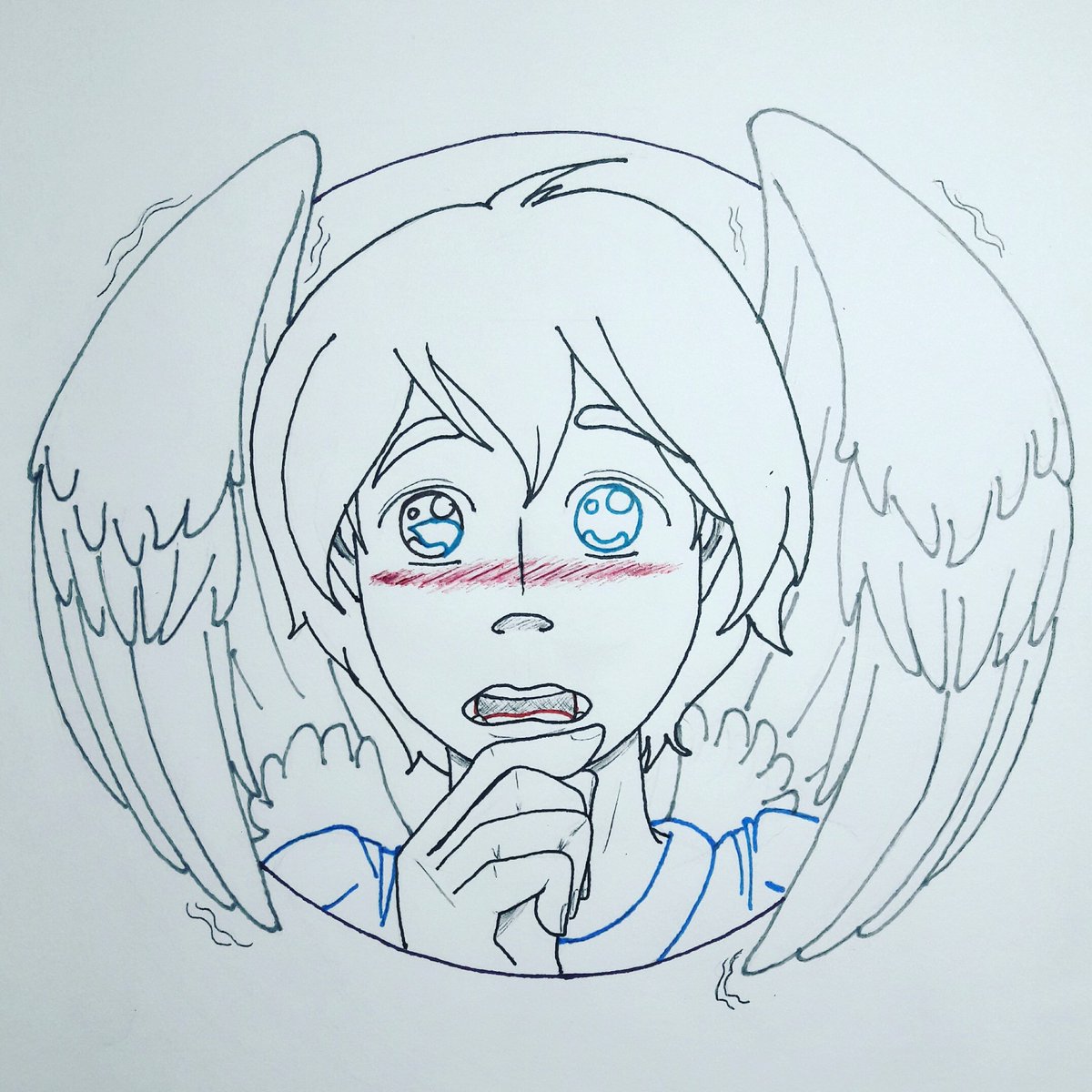 CheshiresBell's tweet photo. inktober#17: Shy little Matthan 
#inktober #inktober2018 #nephilim #angelchild #humanchild #heterochromia #blush #shyboy #wings #angelwings #graywings https://t.co/AXJgS8TzUg
