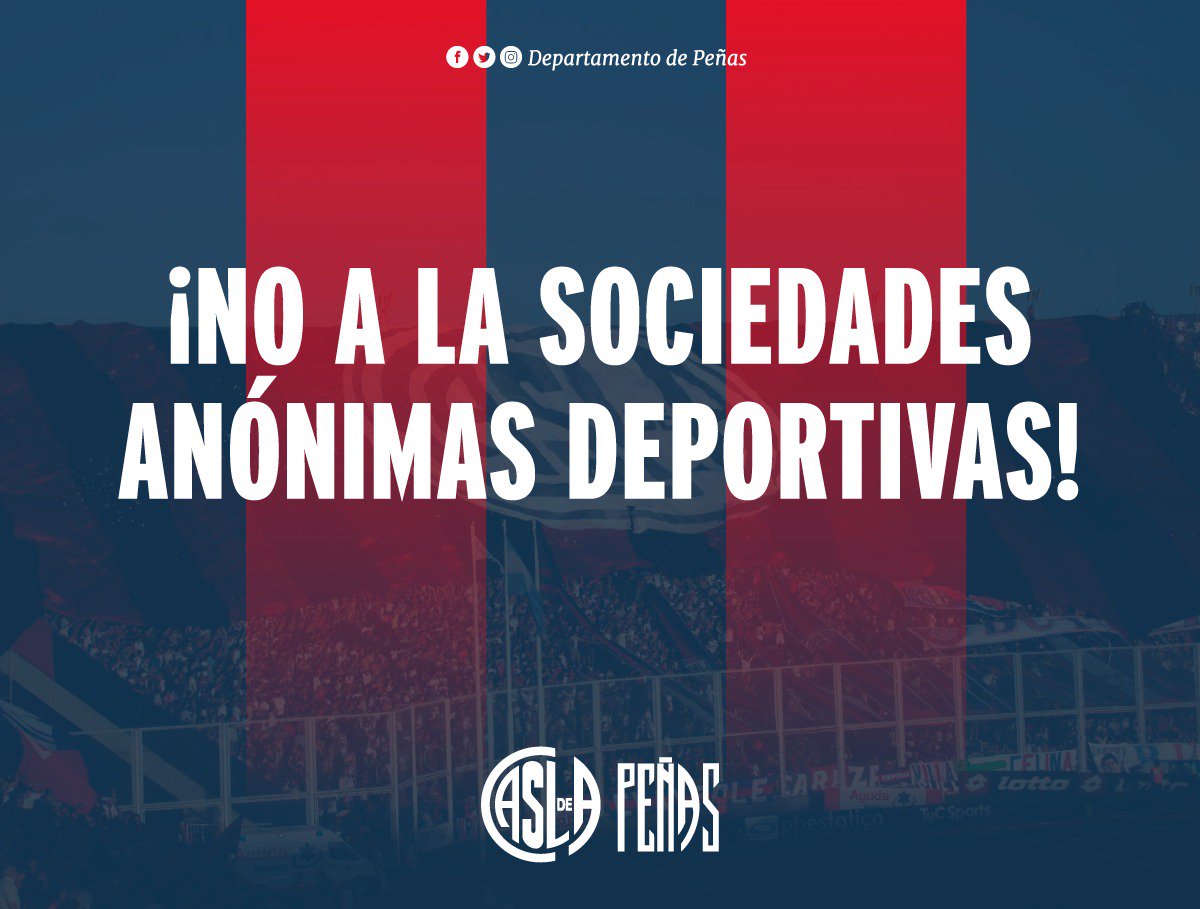 PeniasCASLA's tweet photo. Somos #MasQue90Minutos
En #SanLorenzo el articulo 8 del estatuto salvaguarda del caracter de asociación civil.
Las peñas de todo el mundo decimos NO a las sociedad anónimas deportivas
#NoALasSad https://t.co/h0BFzQtRRj