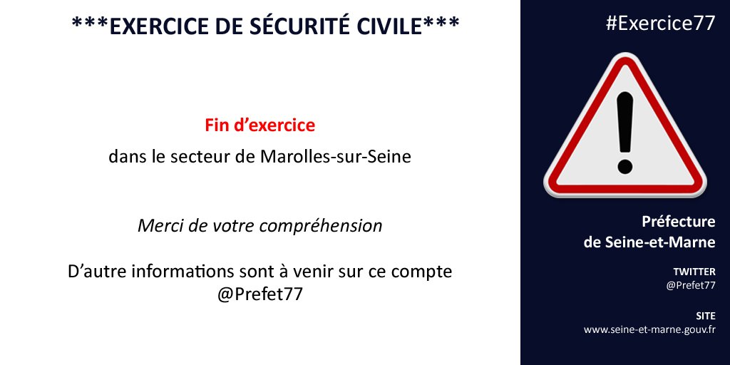 Prefet77's tweet photo. [#Exercice77] Fin d'exercice.
@Prefet77 remercie tous les participants #GGD77 #DDSP77 @Sdis77 #Sentinelle #Samu77
La préfète salue leur mobilisation et leur engagement pour la sécurité en #SeineEtMarne.
 #Merci! https://t.co/0AxJ4HGr9p
