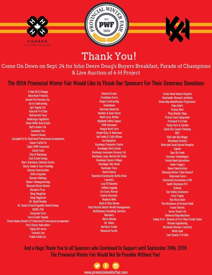 PWFKamloops's tweet photo. Did you see our thank you ad in the @KamThisWeek during the #80thPWF? We couldn't do it without our generous sponsors! https://t.co/rayVfG9uzD