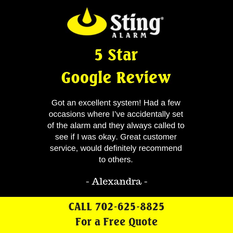 Another 5 Star Google Review for Las Vegas based Sting Alarm.

stingalarm.com

#Alarm #Residential Secuirity #Vegas #AlarmSystem