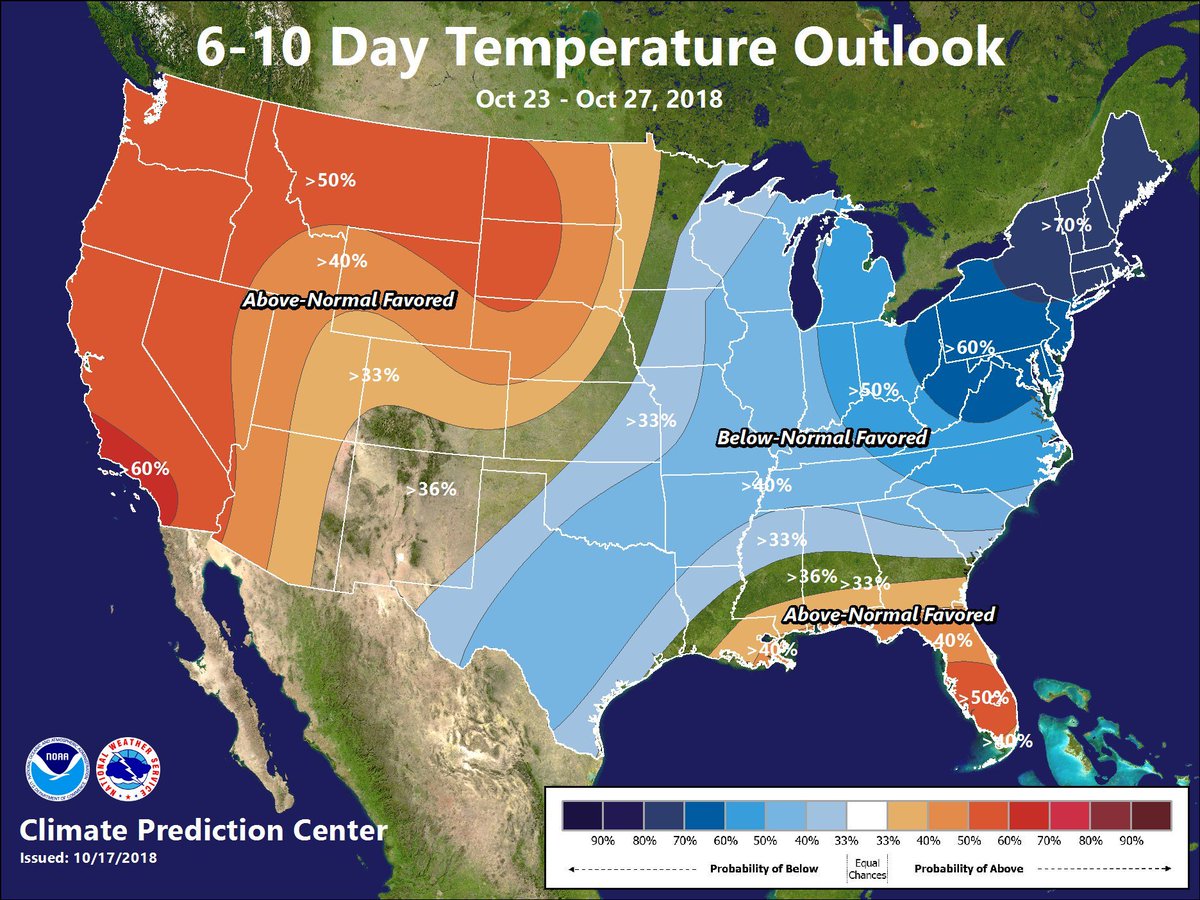 Here is a look at the Climate Prediction Center's 6-10 day outlook. Above average temperatures are expected in most of the west and portions of the Gulf Coast, and below average temperatures east of the Plains.