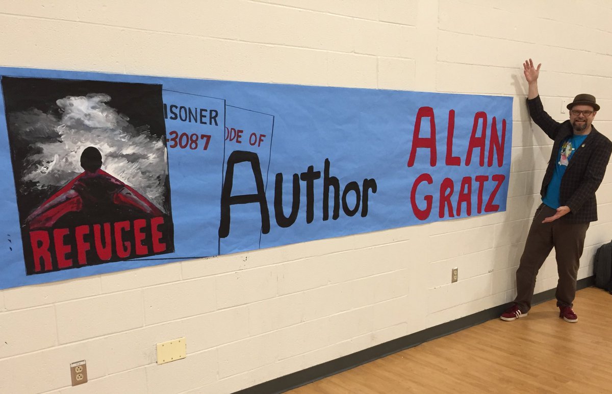 agslevin's tweet photo. Invigorating to see so many students inspired to read his stories. Amazing day and evening with @AlanGratz! #goodthingsrrms #storiesmatter #dabbingunicorn https://t.co/aBWQCkXMs3