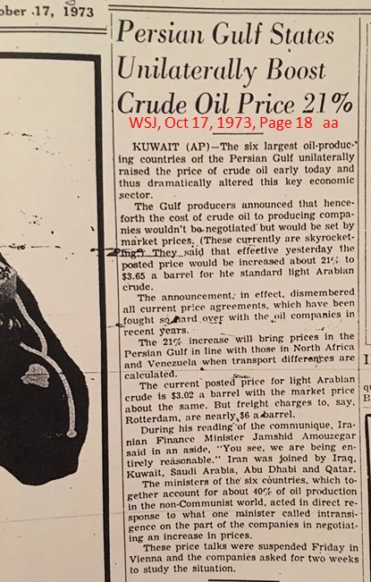 10- This is an amazing historical info: On this day, 45 years ago, the WSJ published this story: related to #6 above. OPEC, with push from Shah of Iran, raised posted prices. The embargo came later!  #Oil_History  #Embargo