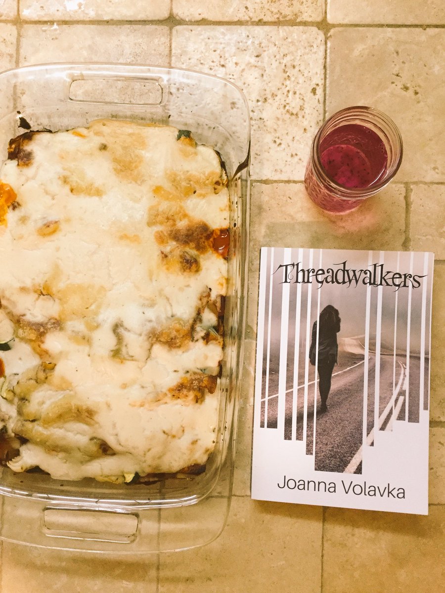 AnaLevley's tweet photo. I could not wait! I have to post this pre-pic of the recipe and book pairing I will be posting on my #booktube tonight! This is #vegan artichoke lasagna - also known as spooky lasagna paired with #threadwalkers by @joannavolavka and with dragon fruit water. #bookpairing https://t.co/whnvTXOi4B
