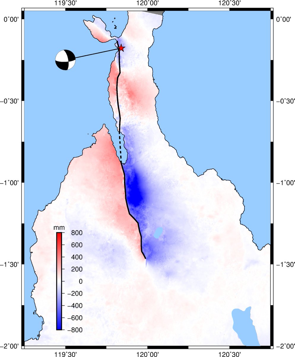 Another track covering the whole earthquake! #PaluEarthquake #palutsunami 
(Data from @ALOS2_JAXA , processed using GMTSAR, unwrapped with SNAPHU).