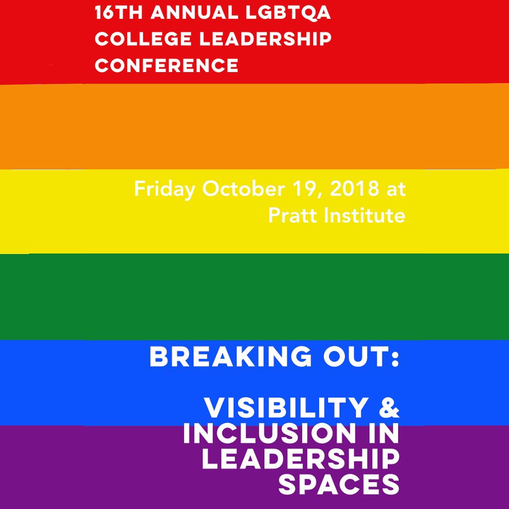 QueerPratt's tweet photo. This Friday, Pratt is hosting the Breaking Out LGBTQA student leadership conference! This conference is free to students. If you haven’t registered, you can register for a limited time at the door at 9am in be Student Union! https://t.co/aTUGCSwzAY