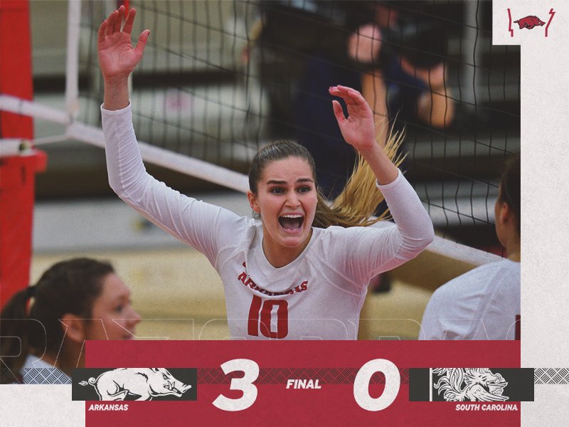 RazorbackVB's tweet photo. RECAP | Arkansas Sweeps South Carolina....

Up next: Sunday vs Alabama

📝 https://t.co/Aersvg9sUw

#WPS https://t.co/NR8Ci0lhc8