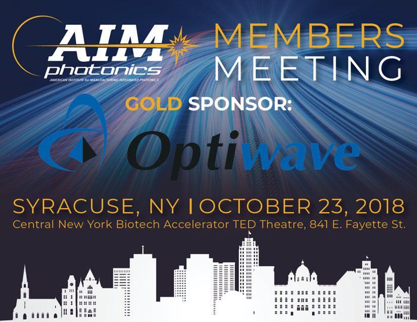 Thank you to our Gold Sponsor #Optiwave Design Software. conta.cc/2EvfLwB
#membersmeeting #designservices #datacommunication #technologyservices #photonics #integratedphotonics #siliconphotonics #designsoftware #AIMmembersmeeting #aimphtonics #photonicdesign @MFGUSA