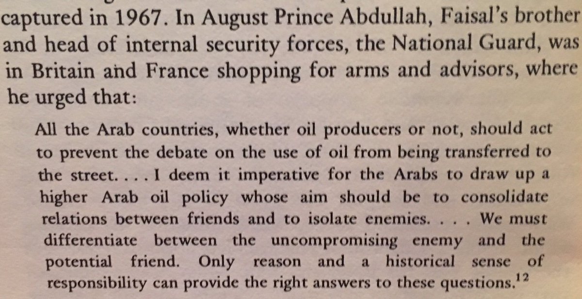18- Here is another gold nugget: A statement about the oil weapon from Prince Abdullah (who became later King Abdullah) in 1967. Amazing sense of the problem: It was teh Arab street that everyone was worried about (But Nixon and Kissinger never cared)  #Oil_History  #oil