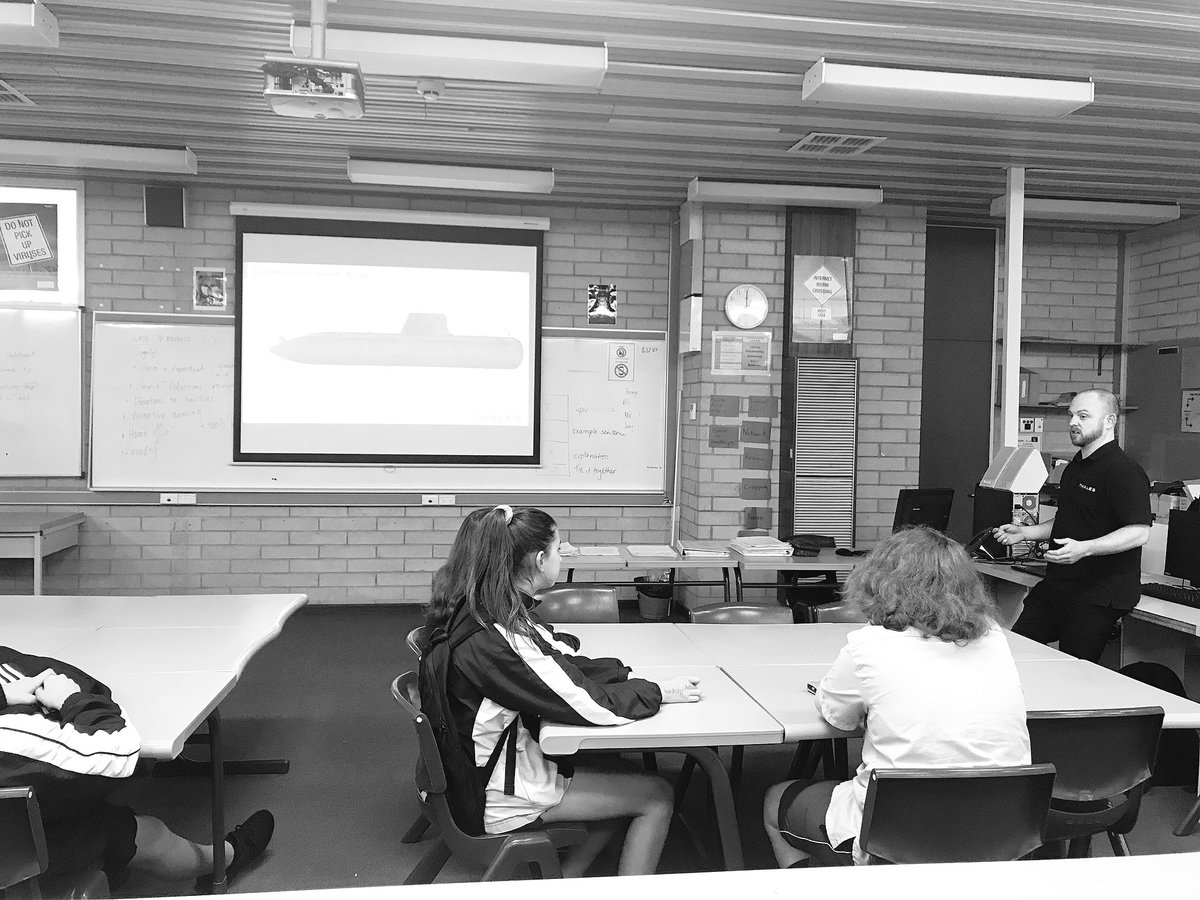 Our Year 9 Subs in Schools team showing our <a href="/ptechaustralia/">P-TECH Australia</a> partner Dean from <a href="/ThalesAustralia/">Thales Australia</a>, their great work getting ready for competition next week! Thks also for telling your own story from submariner in the <a href="/Australian_Navy/">Royal Australian Navy</a> to now an integration &amp; test engineer! #mentors