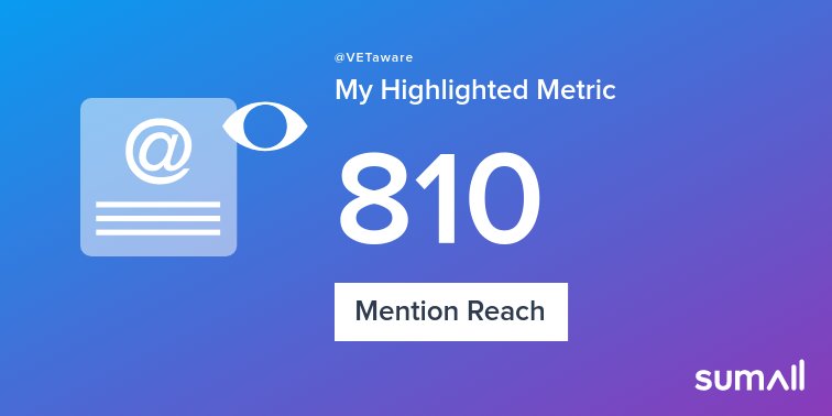 VETaware's tweet photo. My week on Twitter 🎉: 2 Mentions, 810 Mention Reach, 11 New Followers. See yours with https://t.co/9f5CMXpKrn https://t.co/TpRXw4JHvt