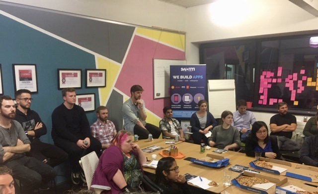 SwarmOnline's tweet photo. We had a great evening yesterday at our offices in Glasgow with a group of @CodeClanScot students! Beer, pizza and a talk from our Technical Director Jake on building secure software and the story behind our #HackTheHive competition. Read more here https://t.co/RhbqY6eGlR https://t.co/ogwp6a89vH