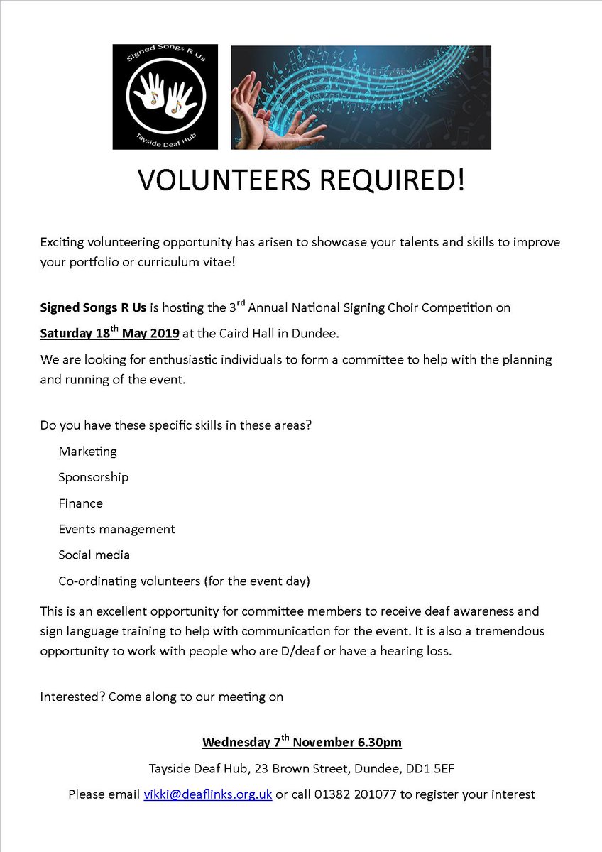 Signedsongsrus's tweet photo. #volunteers required in #Dundee for #Competition #BSL #NSSC2019 https://t.co/JDBQOD0O8i