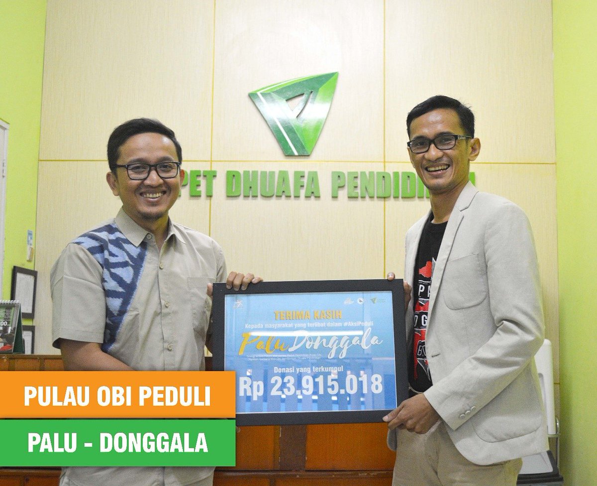 greatedunesia's tweet photo. Sobat Pendidikan, alhamdulillah hari ini terkumpul donasi Rp.23.915.018 dari Masyarakat Pulau Obi melalui gerakan #AksiPeduli untuk korban Gempa dan Tsunami di Palu dan Donggala..
#Donasi #Palu #Donggala #Gempa #Tsunami #DDPendidikan #DompetDhuafa #25thnmenjawabpanggilanzaman https://t.co/MsBfSSzZex