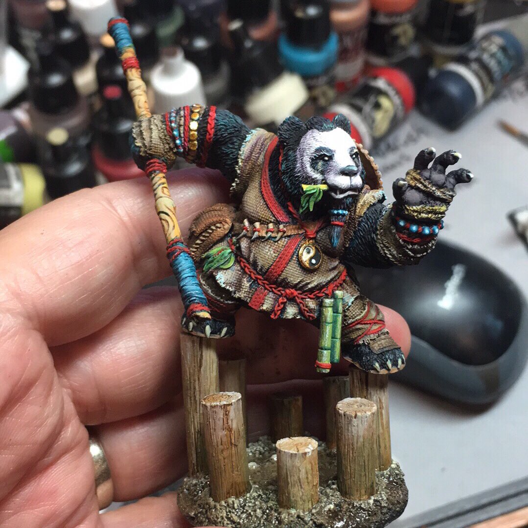 ShoshiesMinis's tweet photo. Here’s the current WIP of Panda Monk by @CartoonMiniatur  that we worked on in my livestream tonight! Hoping to get some details done soon too. #pandamonk #cartoonminiatures https://t.co/CPcs441684