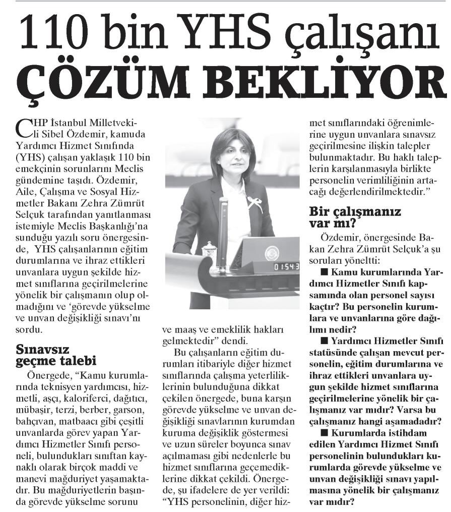 dr_sozdemir's tweet photo. 110 bin Yardımcı Hizmetler Sınıfı personelinin görevde yükselme ve unvan değişikliği talebini Aile, Çalışma ve Sosyal Hizmetler Bakanı Sn @ZehraZumrutS’a sordum:
“Kadro ve Unvan Değişikliği Sınavı olacak mı?”
@BirGun_Gazetesi 18.10.2018 https://t.co/OrM8p7rAAA