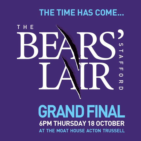 TBLStafford's tweet photo. Tonight. Is. The. Night. #BearsLairStafford Grand Final! Good luck to our four fab finalists @StaffordHerald @SwiftPeople_ @mrpoppleschoc and Blossom &amp; Tied. See you all later 😃 #WDYT #Stafford https://t.co/ZeVDNwbSwx